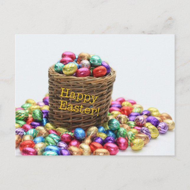 Happy Easter basket with eggs Holiday Postcard (Front)