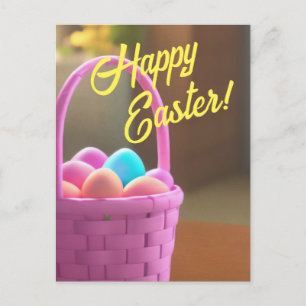 Happy Easter Basket with Painted Eggs Postcard