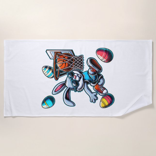 Happy Easter Basketball Boys Easter Bunny Funny Ea Beach Towel (Front)