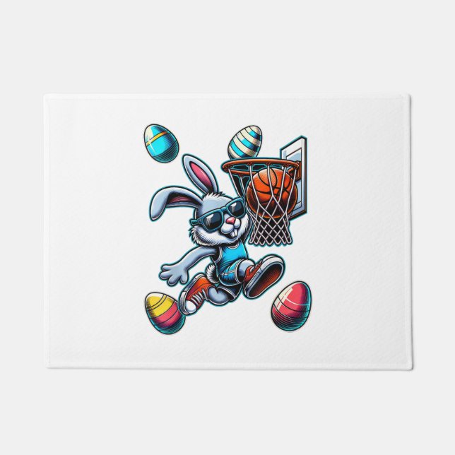 Happy Easter Basketball Boys Easter Bunny Funny Ea Doormat (Front)