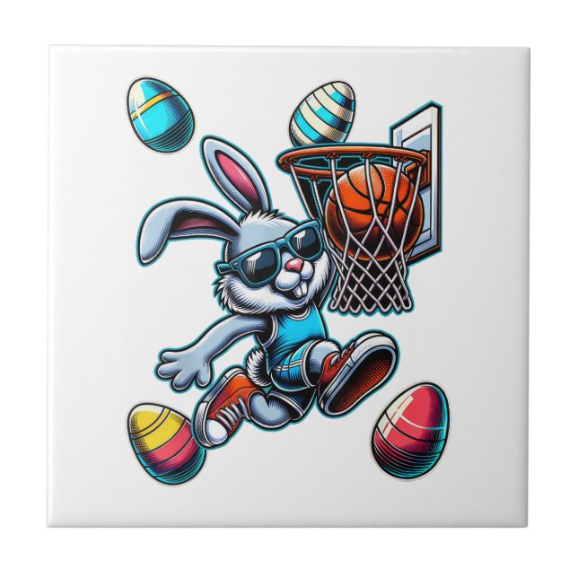 Happy Easter Basketball Boys Easter Bunny Funny Ea Tile (Front)
