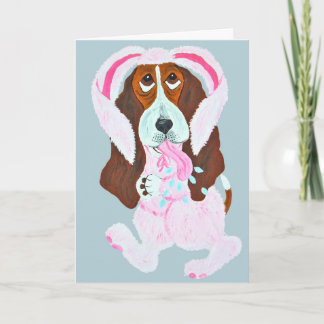 Happy Easter Basset Hound Easter Bunny Card