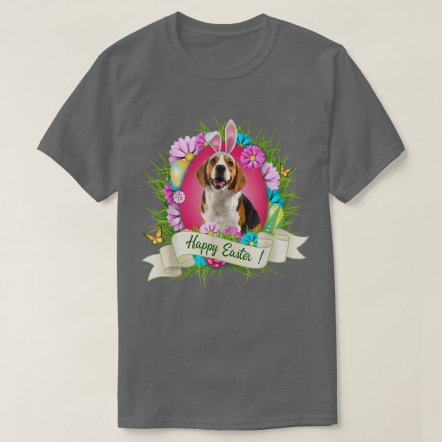 Happy Easter Beagle Wearing Bunny Ear Eggs Cool  T-Shirt (Design Front)