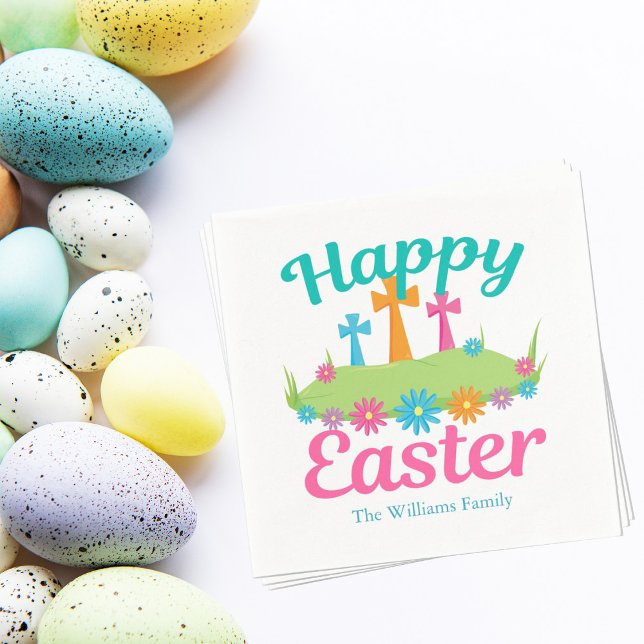 Happy Easter Beautiful Floral Crosses Custom Party Napkin (Creator Uploaded)