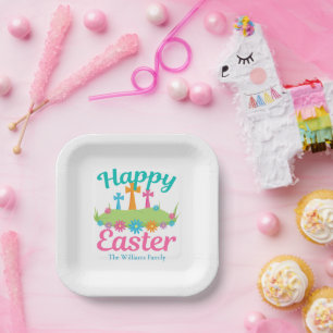 Happy Easter Beautiful Floral Crosses Custom Party Paper Plate