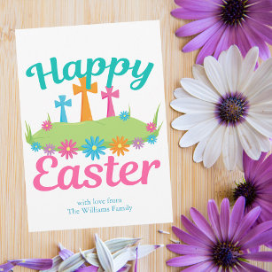 Happy Easter Beautiful Floral Crosses Personalised Holiday Card