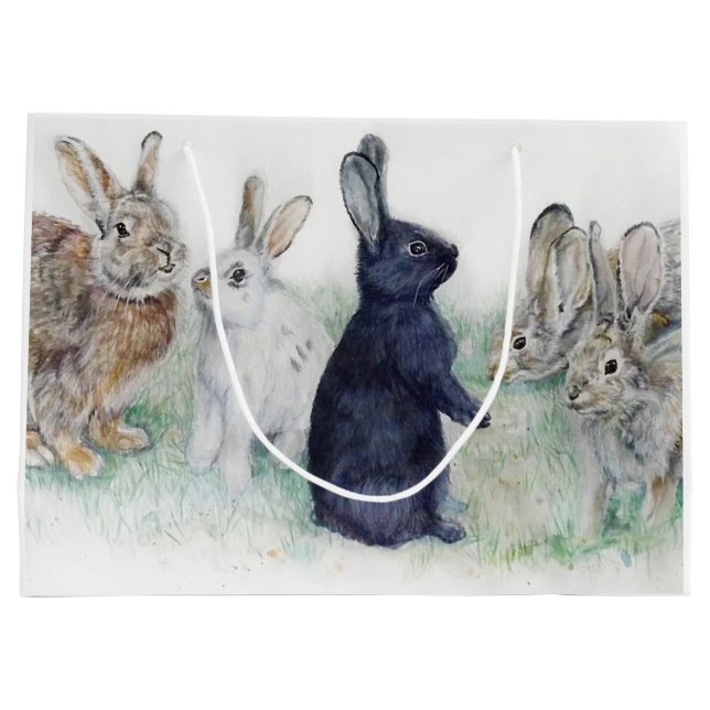 Happy Easter beautiful rabbits  Large Gift Bag (Back)
