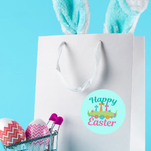 Happy Easter Beautiful Religious Flowers Crosses Classic Round Sticker