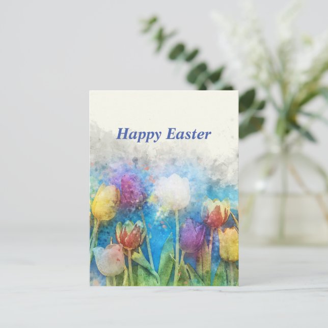 Happy Easter beautiful tulips Postcard (Standing Front)