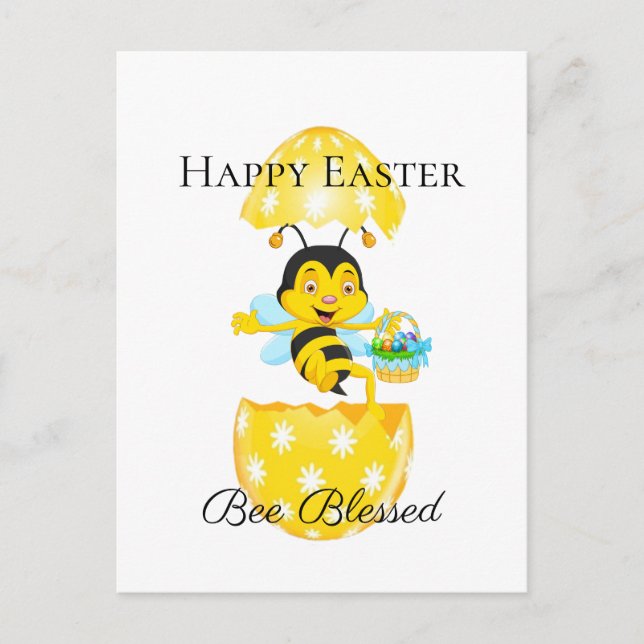 Happy Easter Bee Blessed Cartoon Postcard (Front)