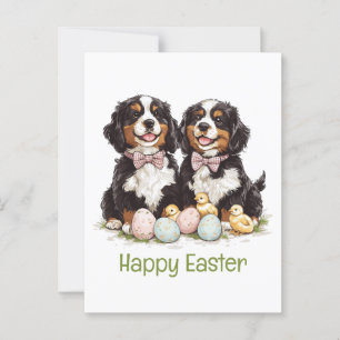 Happy Easter Bernese Mountain Dogs Easter Eggs Postcard