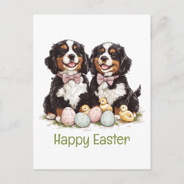 Happy Easter Bernese Mountain Dogs Easter Eggs Postcard (Front)