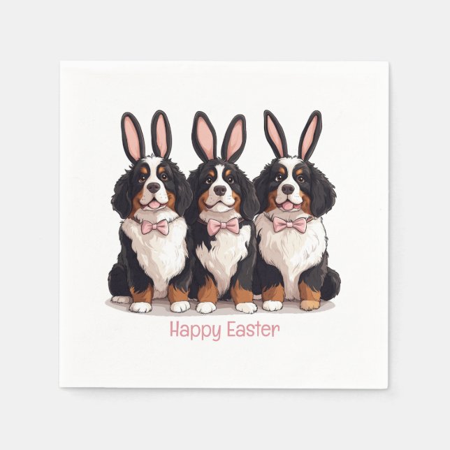 Happy Easter Bernese Mountain Dogs Napkin (Front)