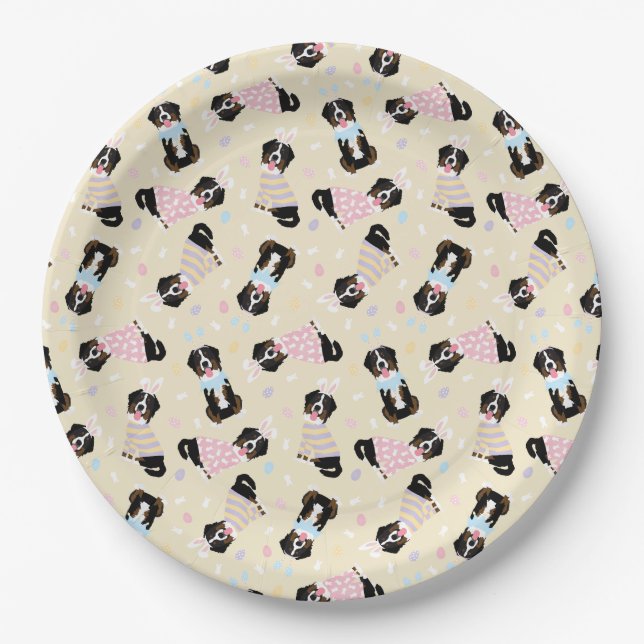 Happy Easter Bernese Mountain Dogs Paper Plate (Front)