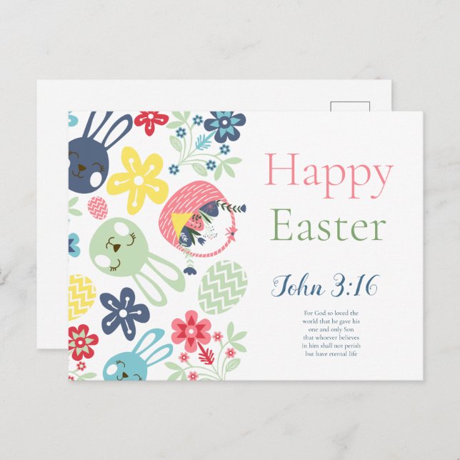 Happy Easter Bible Verse John 3:16  Postcard (Front/Back)