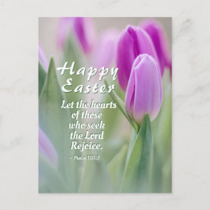 Happy Easter Bible Verse Pink Tulips Postcard