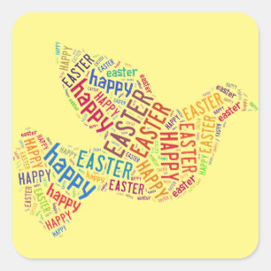 Happy Easter Bird Typography Colourful Elegant Square Sticker