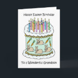 Happy Easter Birthday To Grandson Card<br><div class="desc">A cartoon of  birthday cake decorted with bunnies and carrots and lit candles. The words 'HappyEaster Birthday to a wonderful grandson' accompany the image.</div>