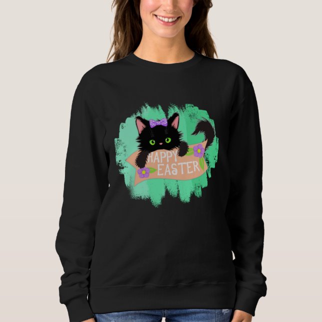 Happy Easter Black Kitty Sweatshirt (Front)