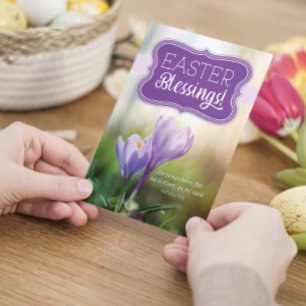 Happy Easter Blessings with Lilies and Bible Verse Card