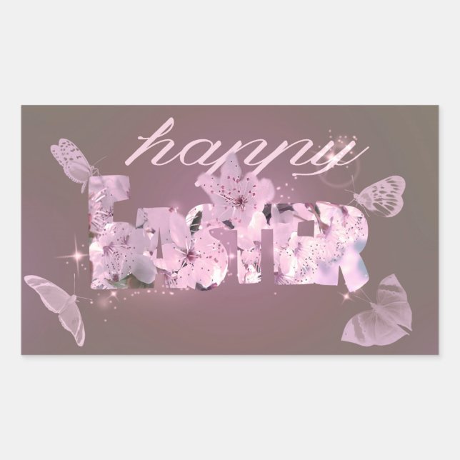 Happy Easter Blossoms And Butterflies Rectangular Sticker (Front)