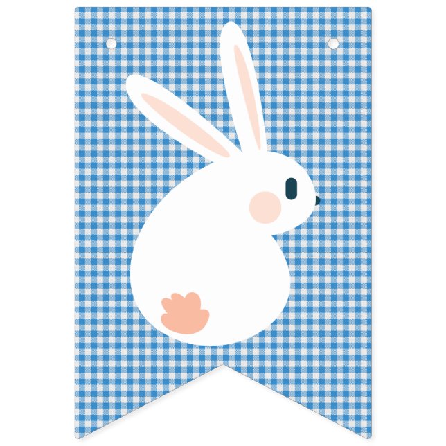 Happy Easter. Blue and White Chequered Plaid. Bunting (First Flag)