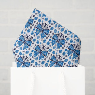 Happy Easter Blue Bow Folk Art Bunny & Eggs Spring Tissue Paper