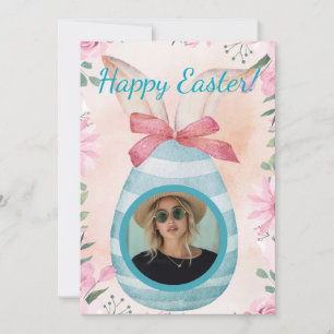 Happy Easter - blue egg with photo option  Invitation