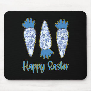 Happy Easter Blue Floral Chinoiserie Carrot Eggs E Mouse Pad