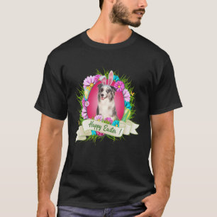 Happy Easter Blue Merle Collie Wearing Bunny Ear E T-Shirt