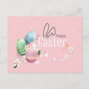 Happy Easter Blue Pink Green Egg Greeting Postcard