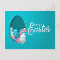 Happy Easter Blue Pink White Eggs Greeting