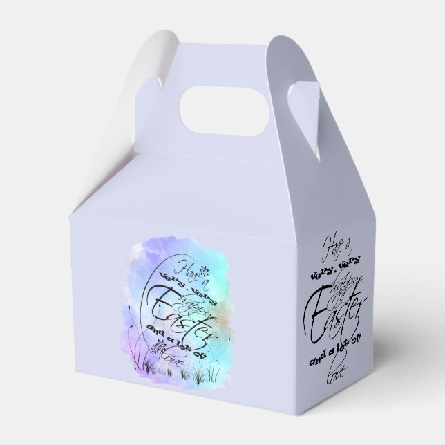 Happy Easter Blue Purple Calligraphy Illustration Favour Box (Front Side)