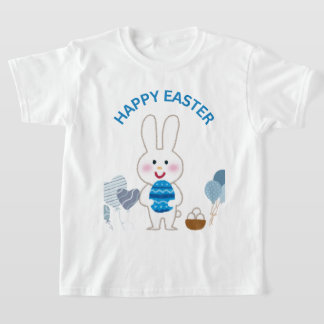 Happy Easter "Blue With Cute Bunny & Eggs" T-Shirt