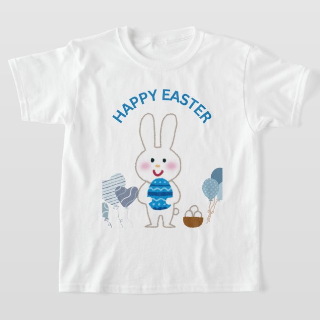 Happy Easter "Blue With Cute Bunny & Eggs" T-Shirt (Laydown)
