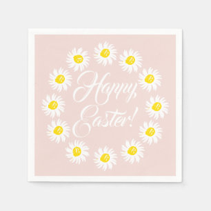 Happy Easter blush pink script cute daisy cheerful Napkin