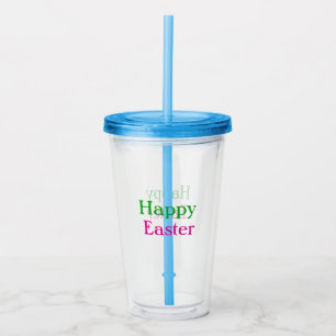 Happy easter boho green pink kids add name title acrylic tumbler