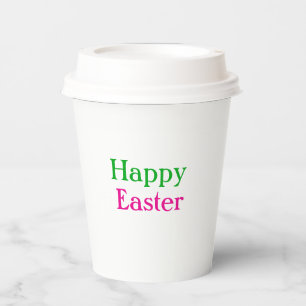 Happy easter boho green pink kids add name title paper cups