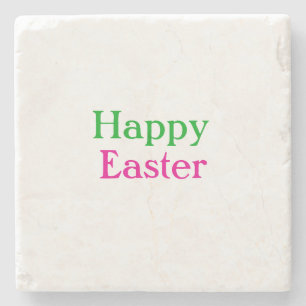 Happy easter boho green pink kids add name title stone coaster