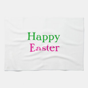 Happy easter boho green pink kids add name title tea towel