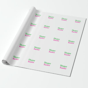 Happy easter boho green pink kids add name title wrapping paper