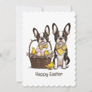 Happy Easter Boston Terrier Dogs Holiday Card
