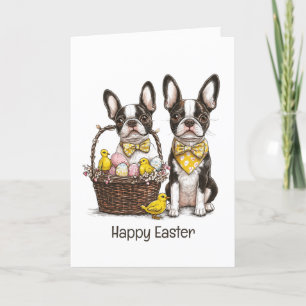 Happy Easter Boston Terrier Dogs Holiday Card
