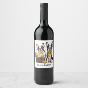 Happy Easter Boston Terrier Dogs Wine Label
