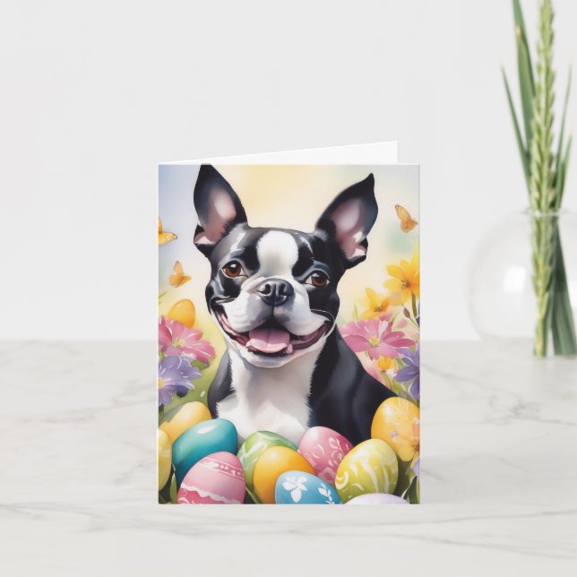 Happy Easter Boston Terrier Holiday Card (Front)