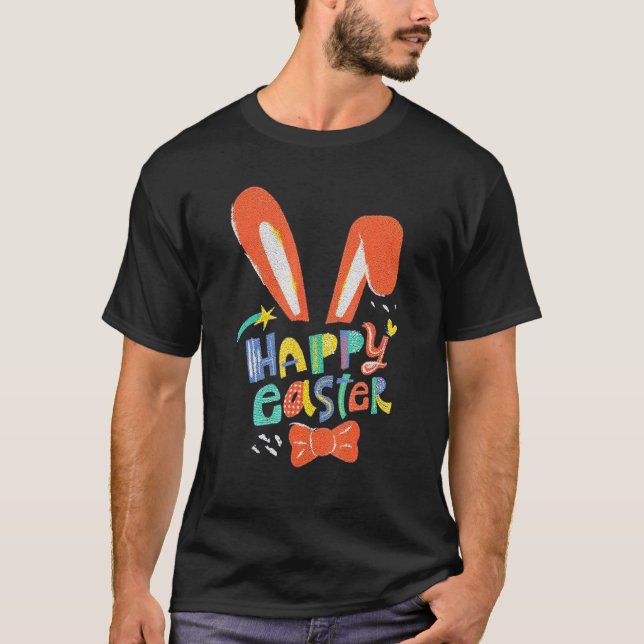 Happy Easter Bow Ladies Missy Bunny Rabbit Ear Kid T-Shirt (Front)