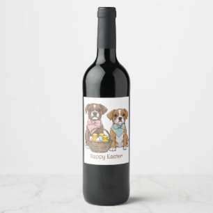 Happy Easter Boxer Dogs Wine Label