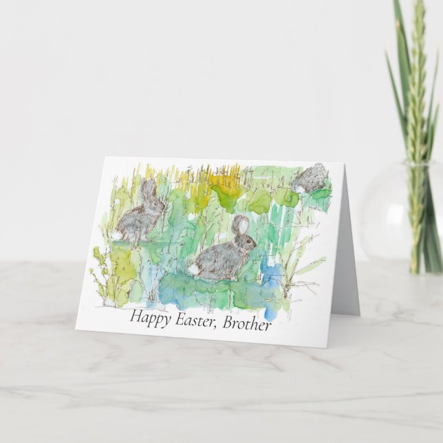 Happy Easter Brother Cottontail Rabbits Spring Card (Front)