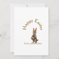 Happy Easter brown bunny with eggs love add name