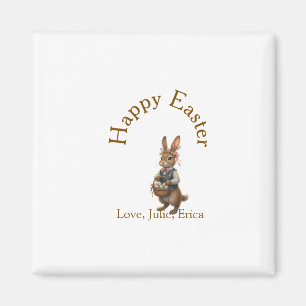 Happy Easter brown bunny with eggs love add name Magnet